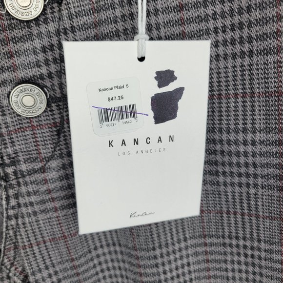 Kancan Women's Junior's Size 5 Jeans Gray Plaid Button Fly - Picture 6 of 8
